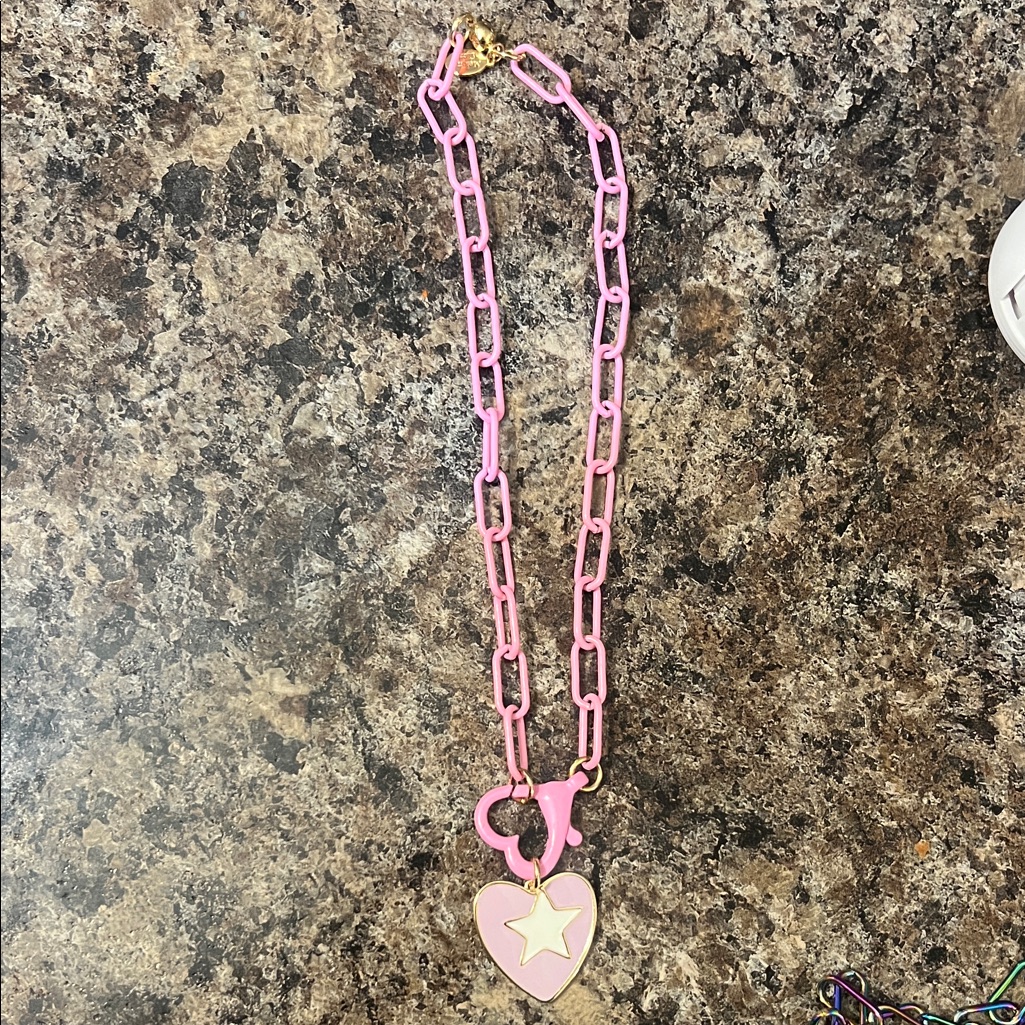 Pink Heart Necklace With Star Charm